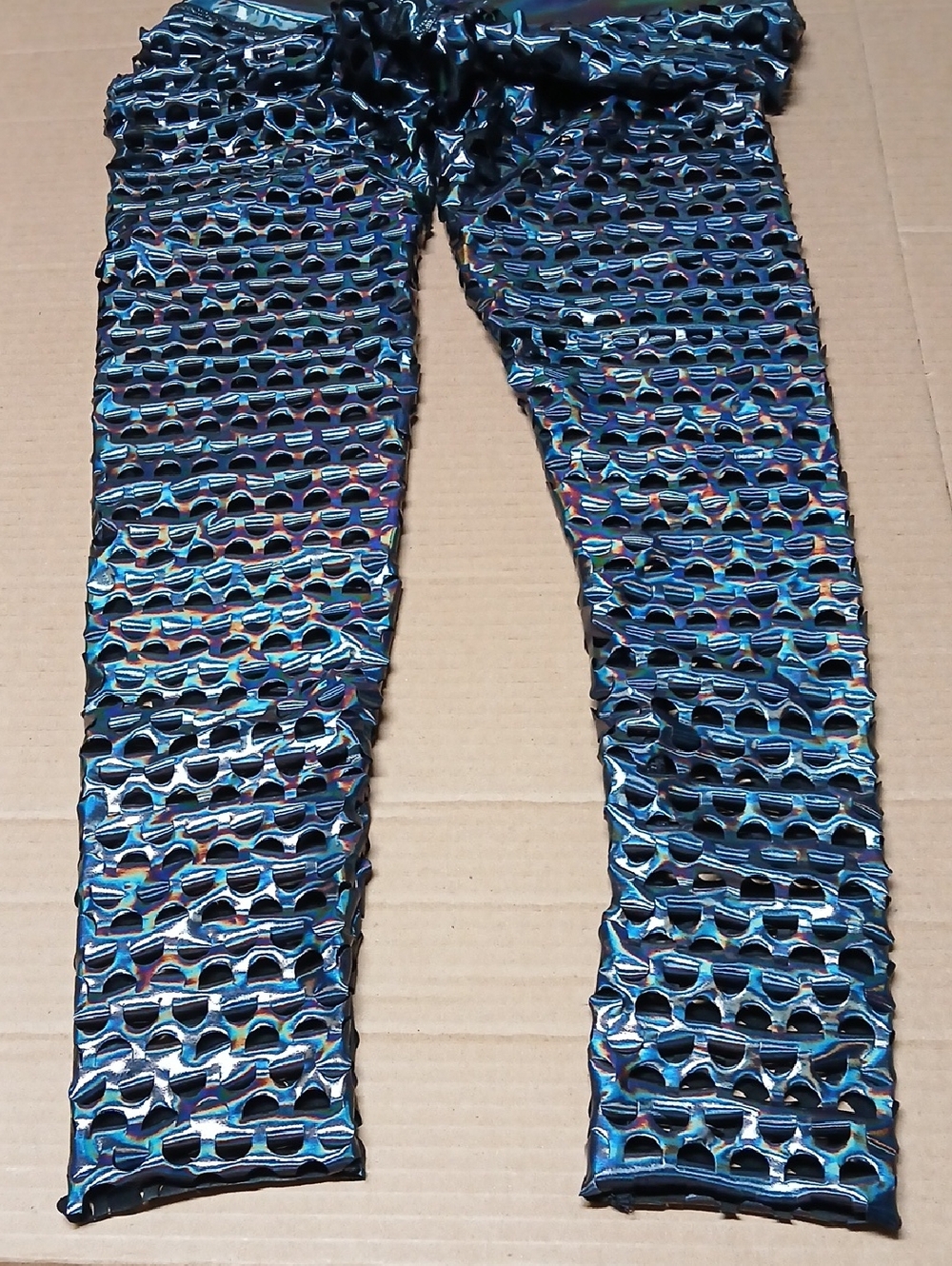 Silver Oil Slick Holographic Effect See-Through Cut-Out Pattern Rave Leggings M - Picture 4 of 9